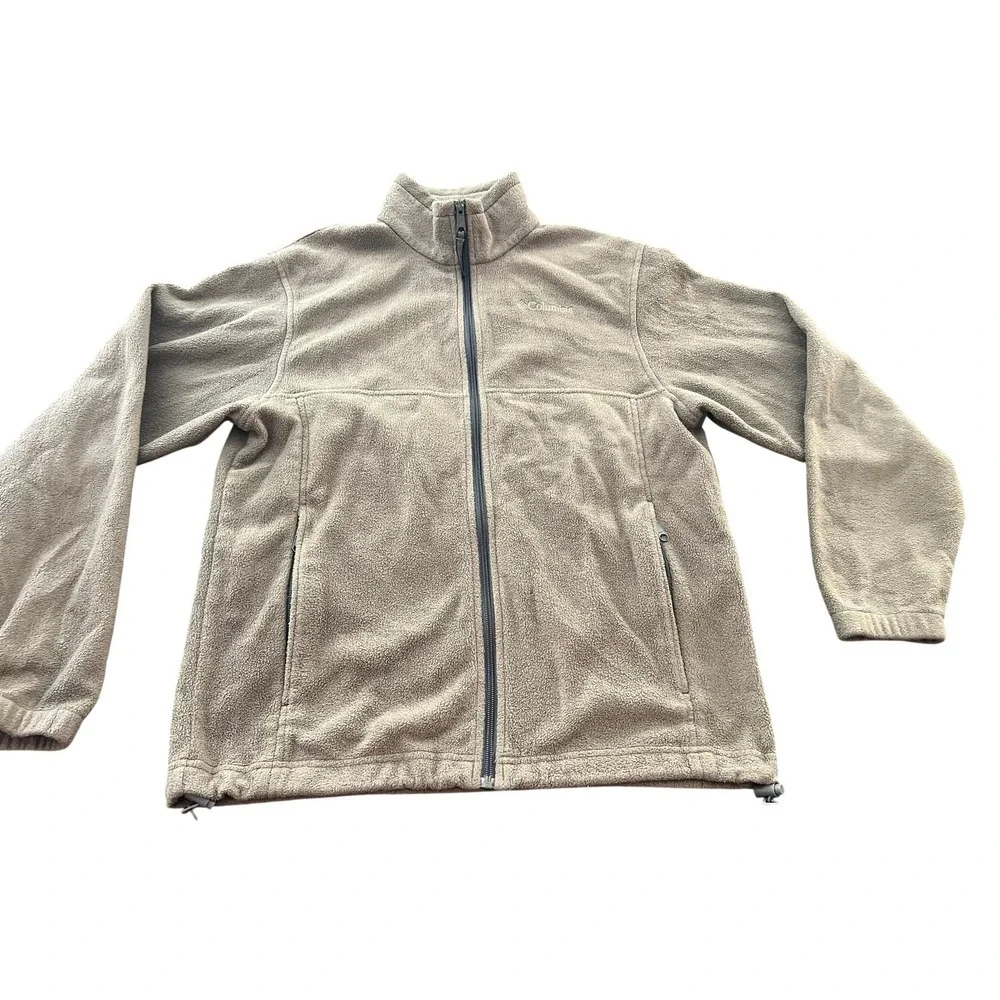 Columbia‎ Mens Full Zip Fleece Jacket Tan Brown Outdoor Hiking Layer Medium